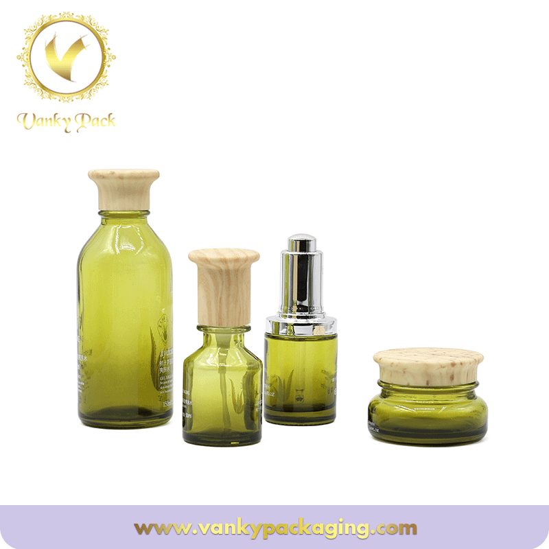Eco-friendly Cosmetic Packaging  Glass Vials With wooden printing Cap